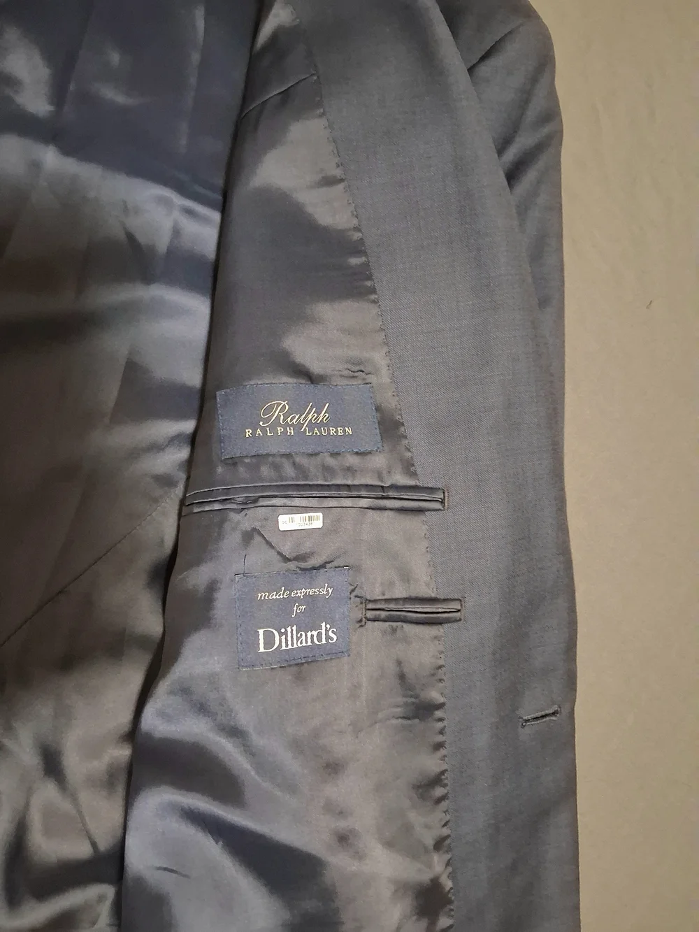Men's RALPH LAUREN blazer, size 44L, 100% wool, navy blue.  Has some small holes